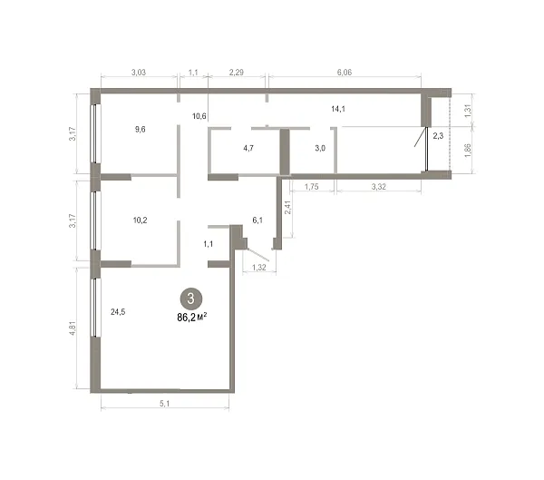 Количество комнат: 3,  86.15 кв.м.
