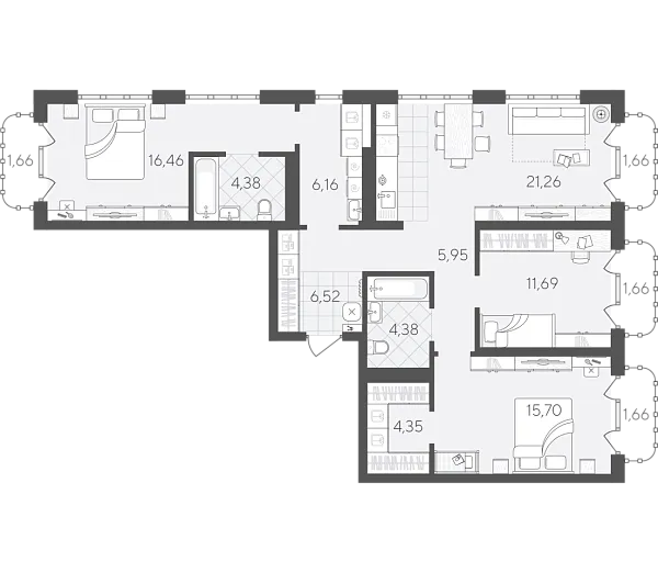 Новая 3-к квартира
 103.49 м² на 3/24 этаже в ЖК «Скандиа. Квартал в Слободе» в городе Тюмень 