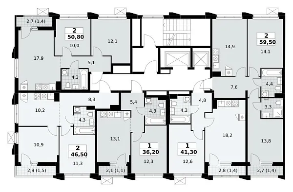 Количество комнат: 2,  59.5 кв.м.