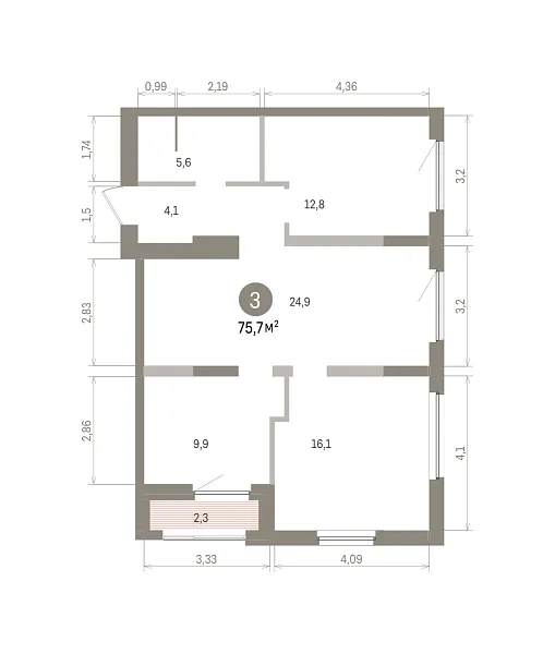 Количество комнат: 3,  75.73 кв.м.