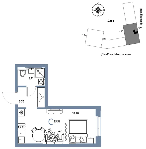 Новая квартира-студия
 25.51 м² на 4/25 этаже в ЖК «Сибирский сад» в городе Тюмень 