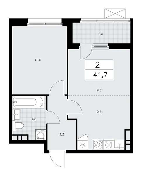 Новая 2-к квартира
 41.7 м² на 8/12 этаже в ЖК «Дзен-кварталы» в городе Тюмень 
