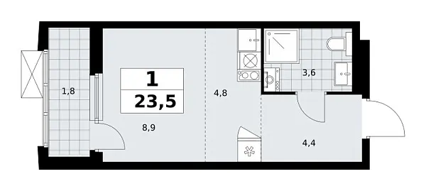 Новая 1-к квартира
 23.5 м² на 22/23 этаже в ЖК «Дзен-кварталы» в городе Тюмень 