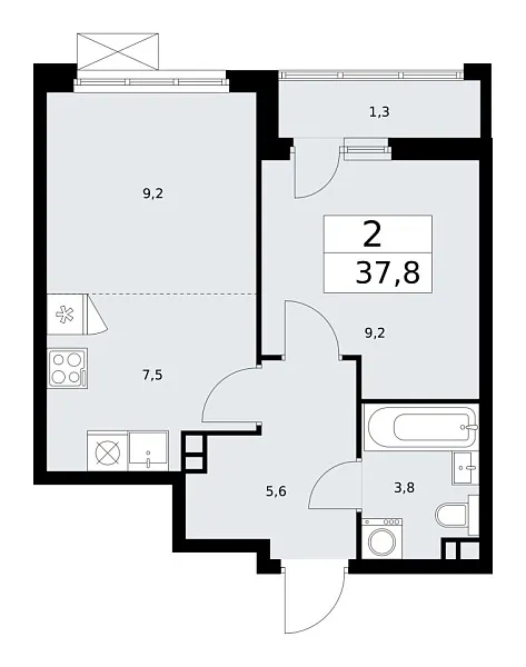 Новая 2-к квартира
 37.8 м² на 3/18 этаже в ЖК «Бунинские кварталы» в городе Тюмень 