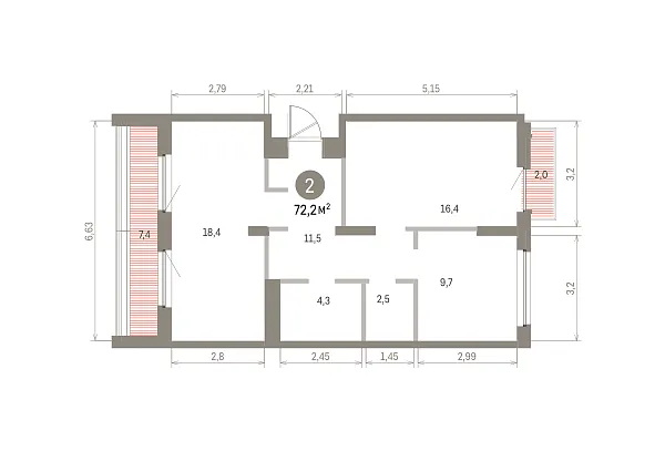 Количество комнат: 2,  72.21 кв.м.