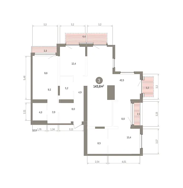 Количество комнат: 3,  143.84 кв.м.