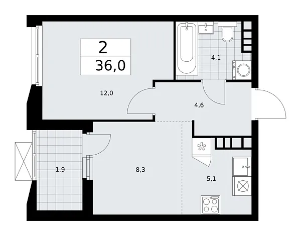 Новая 2-к квартира
 36 м² на 22/22 этаже в ЖК «Бунинские кварталы» в городе Тюмень 