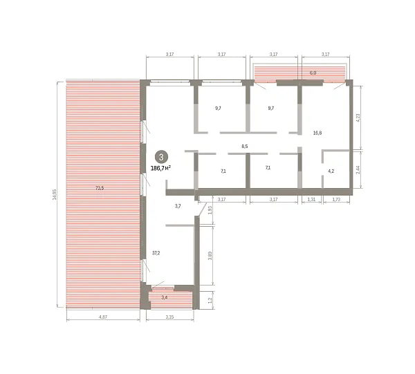 Количество комнат: 3,  186.65 кв.м.