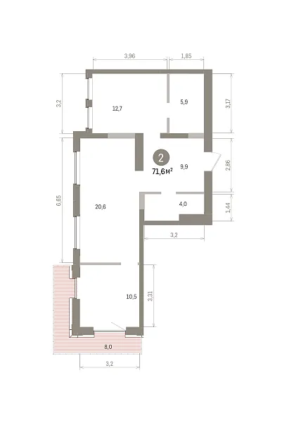 Количество комнат: 2,  71.57 кв.м.