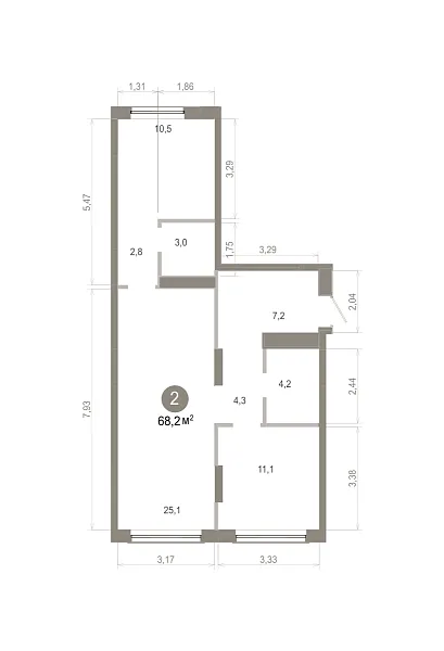 Количество комнат: 2,  68.16 кв.м.