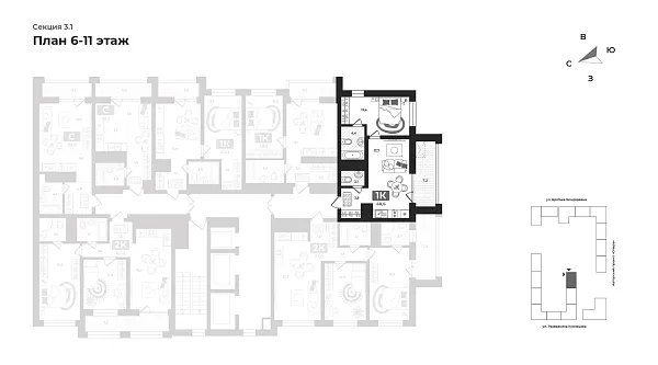 Количество комнат: 1,  48.8 кв.м.