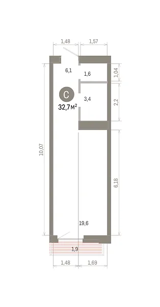 Количество комнат: Студия,  32.72 кв.м.