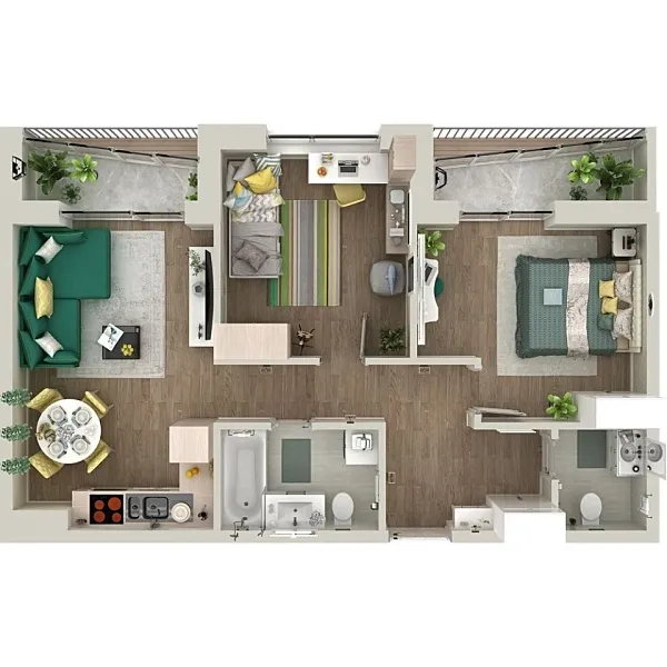 Новая 2-к квартира
 65.17 м² на 12/21 этаже в ЖК «Гранд Квартал» в городе Тюмень 