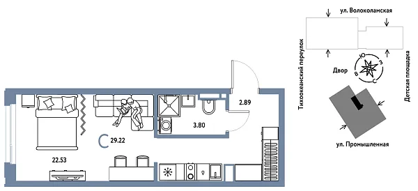 Новая квартира-студия
 29.22 м² на 18/20 этаже в ЖК «Страна.Прибрежная» в городе Тюмень 