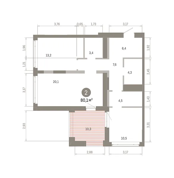 Количество комнат: 2,  80.12 кв.м.