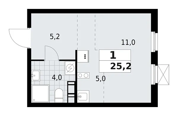 Новая 1-к квартира
 25.2 м² на 4/9 этаже в ЖК «А101 Всеволожск» в городе Тюмень 