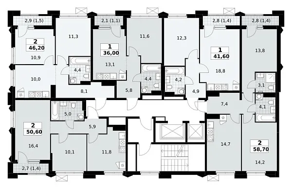 Количество комнат: 2,  58.7 кв.м.