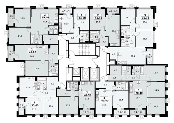 Количество комнат: 2,  53.6 кв.м.