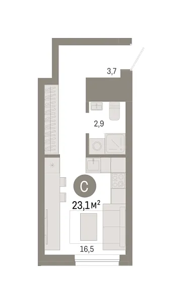 Новая квартира-студия
 23.12 м² на 5/8 этаже в ЖК «Северный квартал» в городе Тюмень 