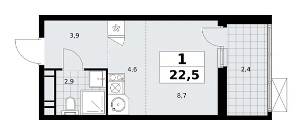 Новая 1-к квартира
 22.5 м² на 13/13 этаже в ЖК «Скандинавия» в городе Тюмень 