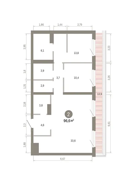 Количество комнат: 2,  96.62 кв.м.