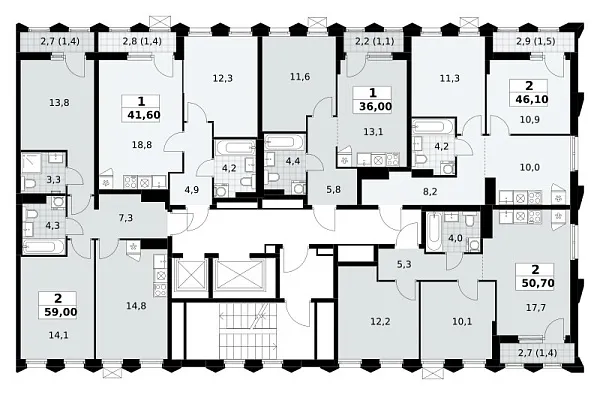 Количество комнат: 2,  46.1 кв.м.
