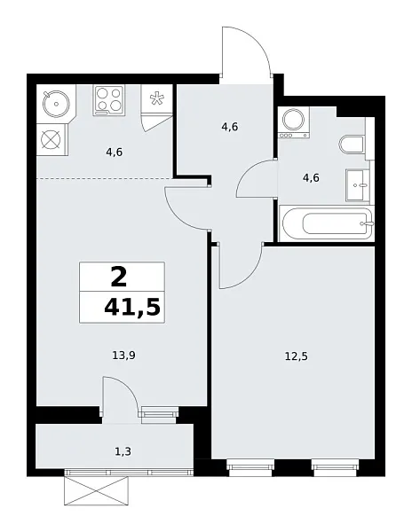 Новая 2-к квартира
 41.5 м² на 19/19 этаже в ЖК «Бунинские кварталы» в городе Тюмень 