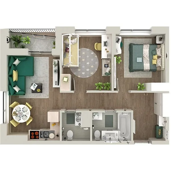 Новая 2-к квартира
 58.7 м² на 15/21 этаже в ЖК «Гранд Квартал» в городе Тюмень 