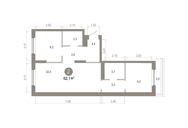 Количество комнат: 2,  62.11 кв.м.