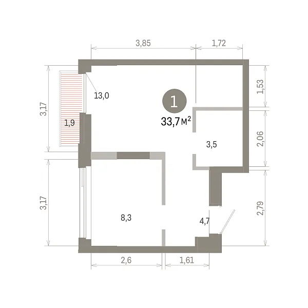 Количество комнат: 1,  33.71 кв.м.
