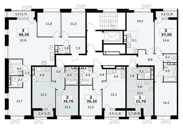 Количество комнат: 2,  39.1 кв.м.