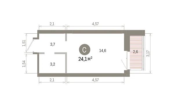 Количество комнат: Студия,  24.05 кв.м.