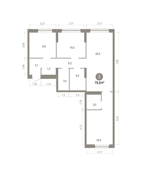 Количество комнат: 3,  79.93 кв.м.