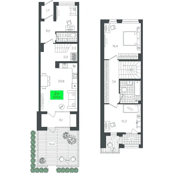 Новая 2-к квартира
 109.81 м² на 1/22 этаже в ЖК «Гранд Квартал» в городе Тюмень 