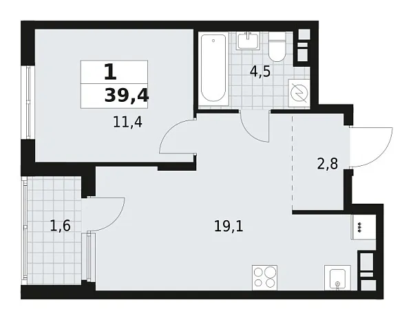 Новая 1-к квартира
 39.4 м² на 12/12 этаже в ЖК «А101 Всеволожск» в городе Тюмень 