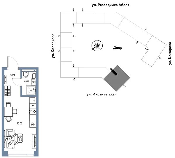 Новая квартира-студия
 22.14 м² на 17/26 этаже в ЖК «Страна.Парковая» в городе Тюмень 