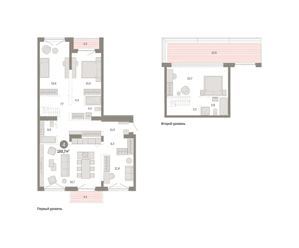Новая 4-к квартира
 180.66 м² на 7/7 этаже в ЖК «Кварталы «На Минской»» в городе Тюмень 