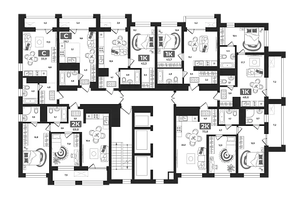 Количество комнат: 2,  68.5 кв.м.