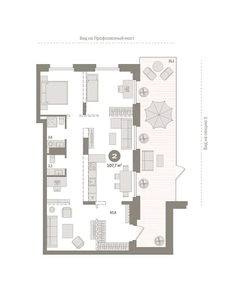 Новая 2-к квартира
 107.7 м² на 1/9 этаже в ЖК «Речной порт» в городе Тюмень 