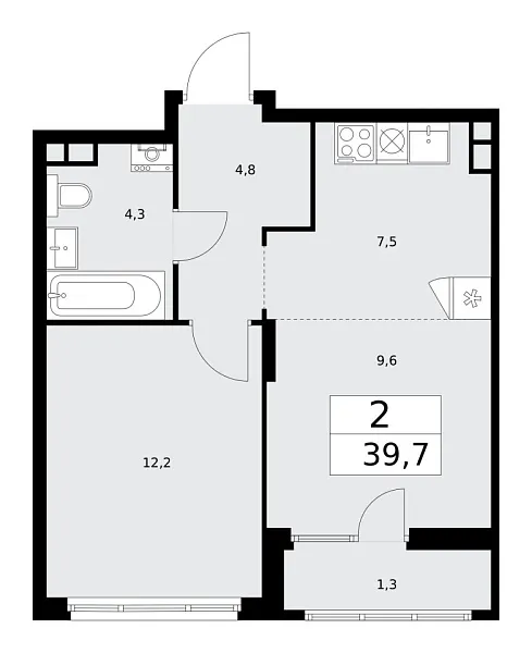 Новая 2-к квартира
 39.7 м² на 12/15 этаже в ЖК «Деснаречье» в городе Тюмень 