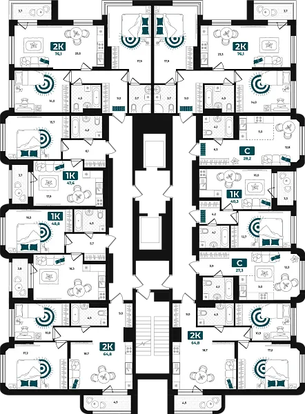 Количество комнат: Студия,  27.3 кв.м.