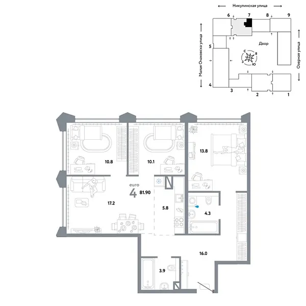 Новая 4-к квартира
 81.9 м² на 28/30 этаже в ЖК «Страна.Озёрная» в городе Тюмень 