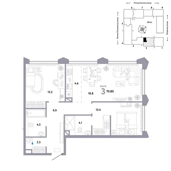 Новая 3-к квартира
 70.8 м² на 26/30 этаже в ЖК «Страна.Озёрная» в городе Тюмень 