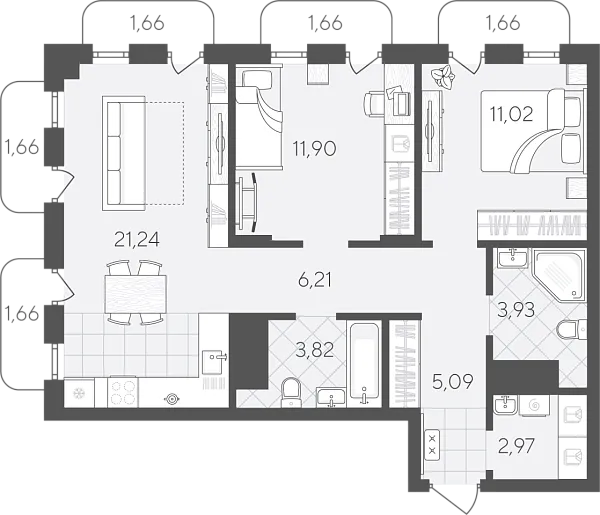 Новая 2-к квартира
 74.48 м² на 20/24 этаже в ЖК «Скандиа. Квартал в Слободе» в городе Тюмень 