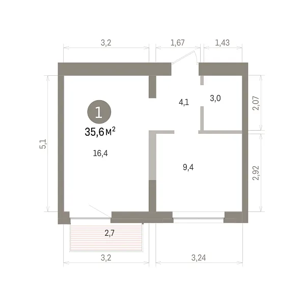 Количество комнат: 1,  35.6 кв.м.