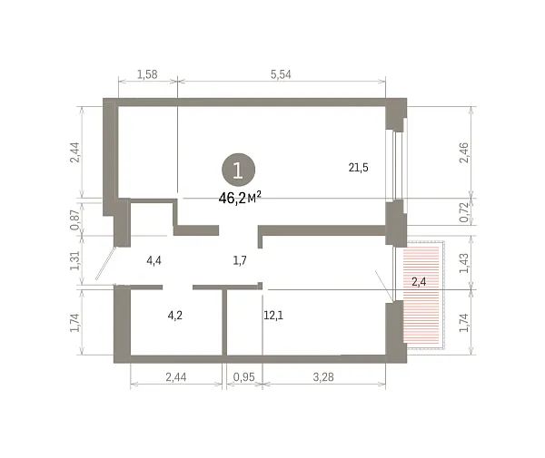 Количество комнат: 1,  46.19 кв.м.