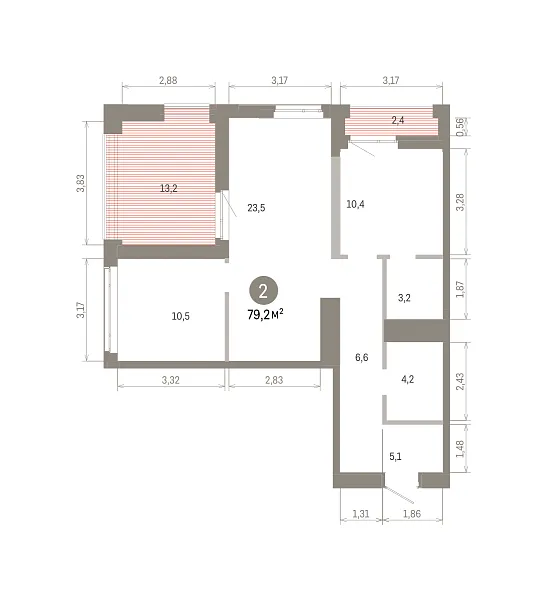 Количество комнат: 2,  79.18 кв.м.