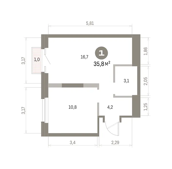 Количество комнат: 1,  35.8 кв.м.