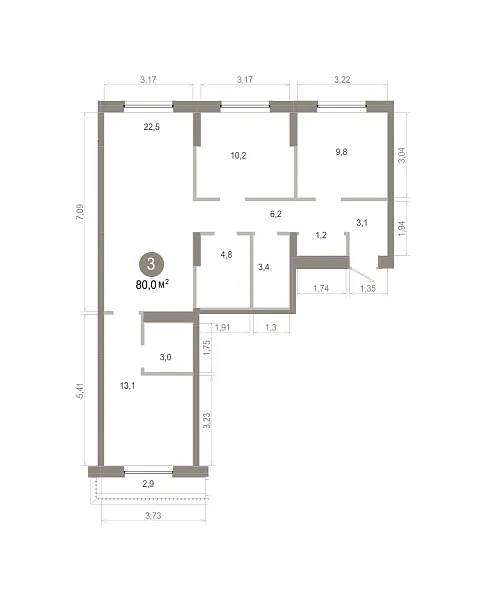 Количество комнат: 3,  79.98 кв.м.