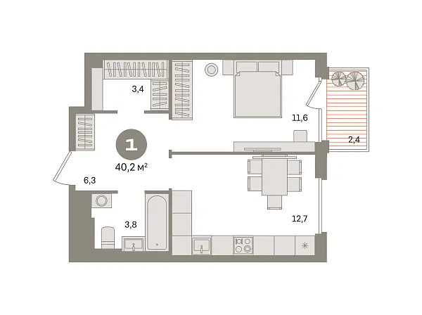 Новая 1-к квартира
 40.22 м² на 3/16 этаже в ЖК «Квартал Герцена» в городе Тюмень 
